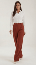 Wide Leg High Rise Trousers-trousers > wide leg trousers-Laventaire-Rust Brown-S-Laventaire