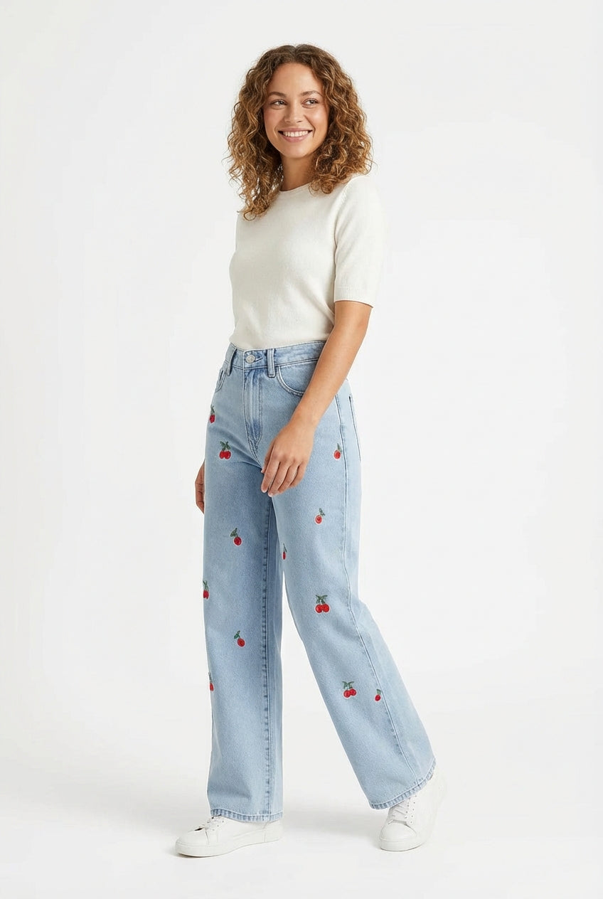 Wide Leg High Waist Jeans-pants > jeans > wide leg jeans-Laventaire-Light Blue-S-Laventaire
