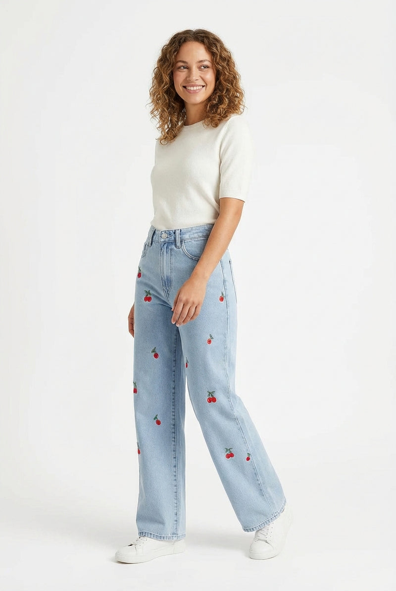 Wide Leg High Waist Jeans-pants > jeans > wide leg jeans-Laventaire-Light Blue-S-Laventaire