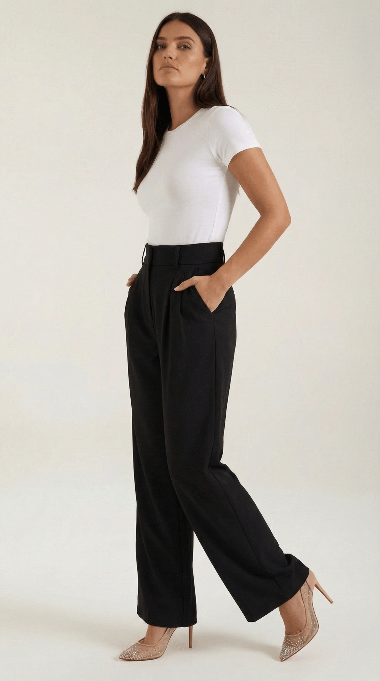 Wide Leg High Waist Trousers-trousers > wide leg trousers-Laventaire-Laventaire
