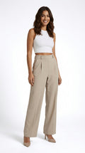 Wide Leg High Waist Trousers-trousers > wide leg trousers-Laventaire-Beige-XS-Laventaire