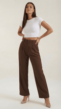 Wide Leg High Waist Trousers-trousers > wide leg trousers-Laventaire-Dark Brown-XS-Laventaire