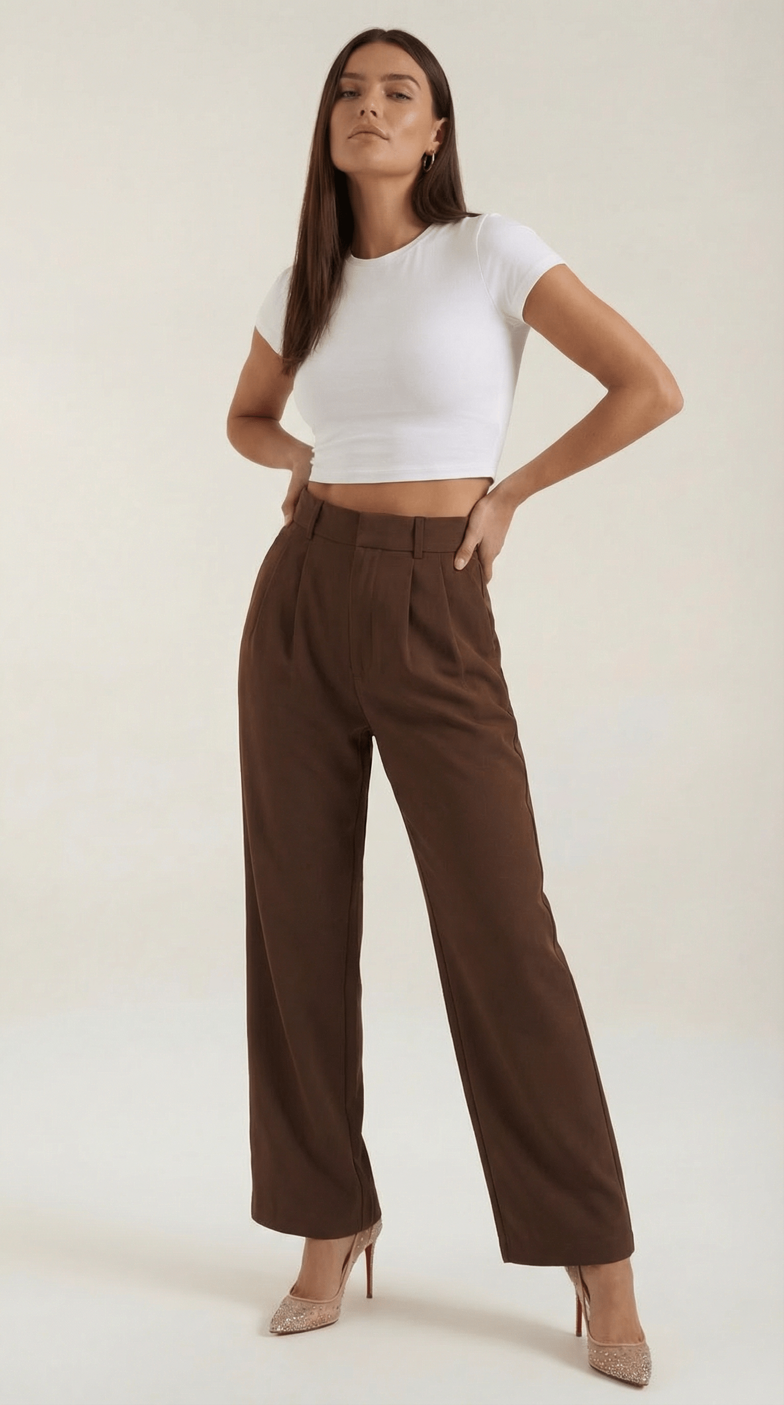 Wide Leg High Waist Trousers-trousers > wide leg trousers-Laventaire-Dark Brown-XS-Laventaire