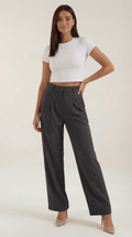 Wide Leg High Waist Trousers-trousers > wide leg trousers-Laventaire-Dark Gray-XS-Laventaire