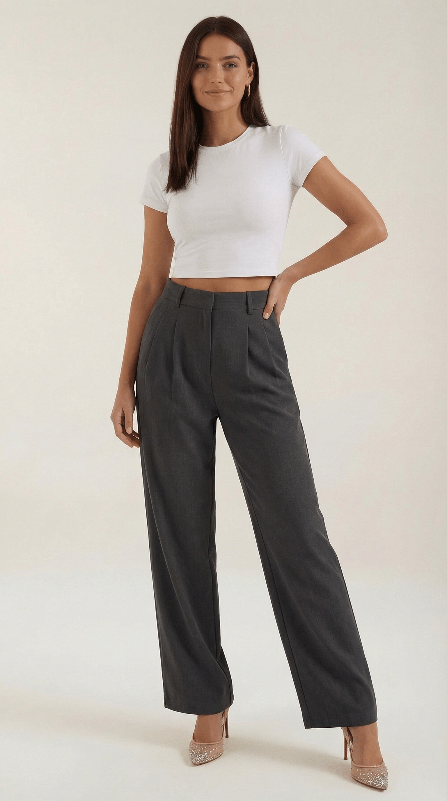 Wide Leg High Waist Trousers-trousers > wide leg trousers-Laventaire-Dark Gray-XS-Laventaire