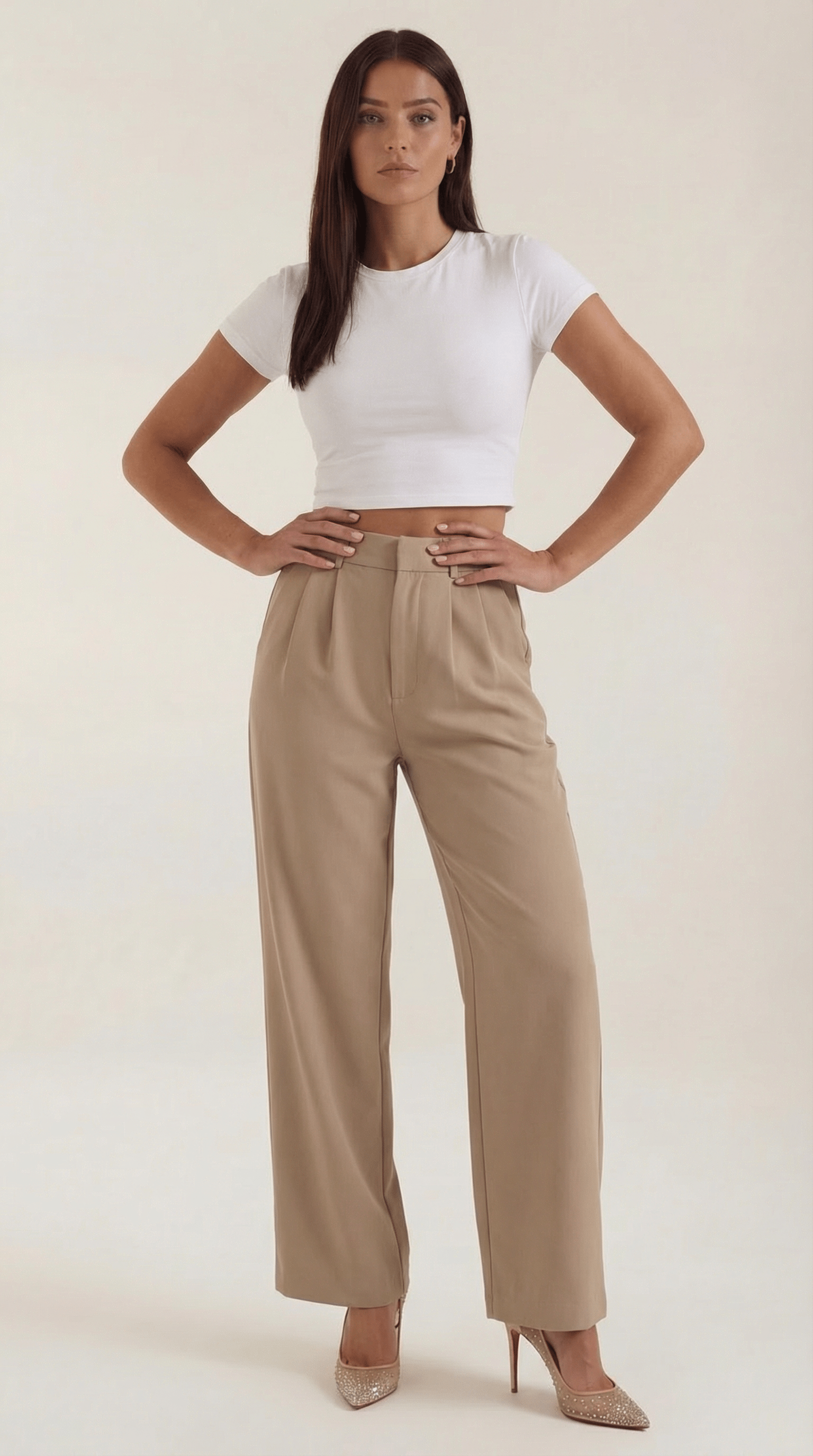 Wide Leg High Waist Trousers-trousers > wide leg trousers-Laventaire-Light Brown-XS-Laventaire