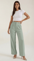 Wide Leg High Waist Trousers-trousers > wide leg trousers-Laventaire-Light Green-XS-Laventaire