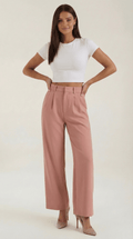 Wide Leg High Waist Trousers-trousers > wide leg trousers-Laventaire-Pink-XS-Laventaire