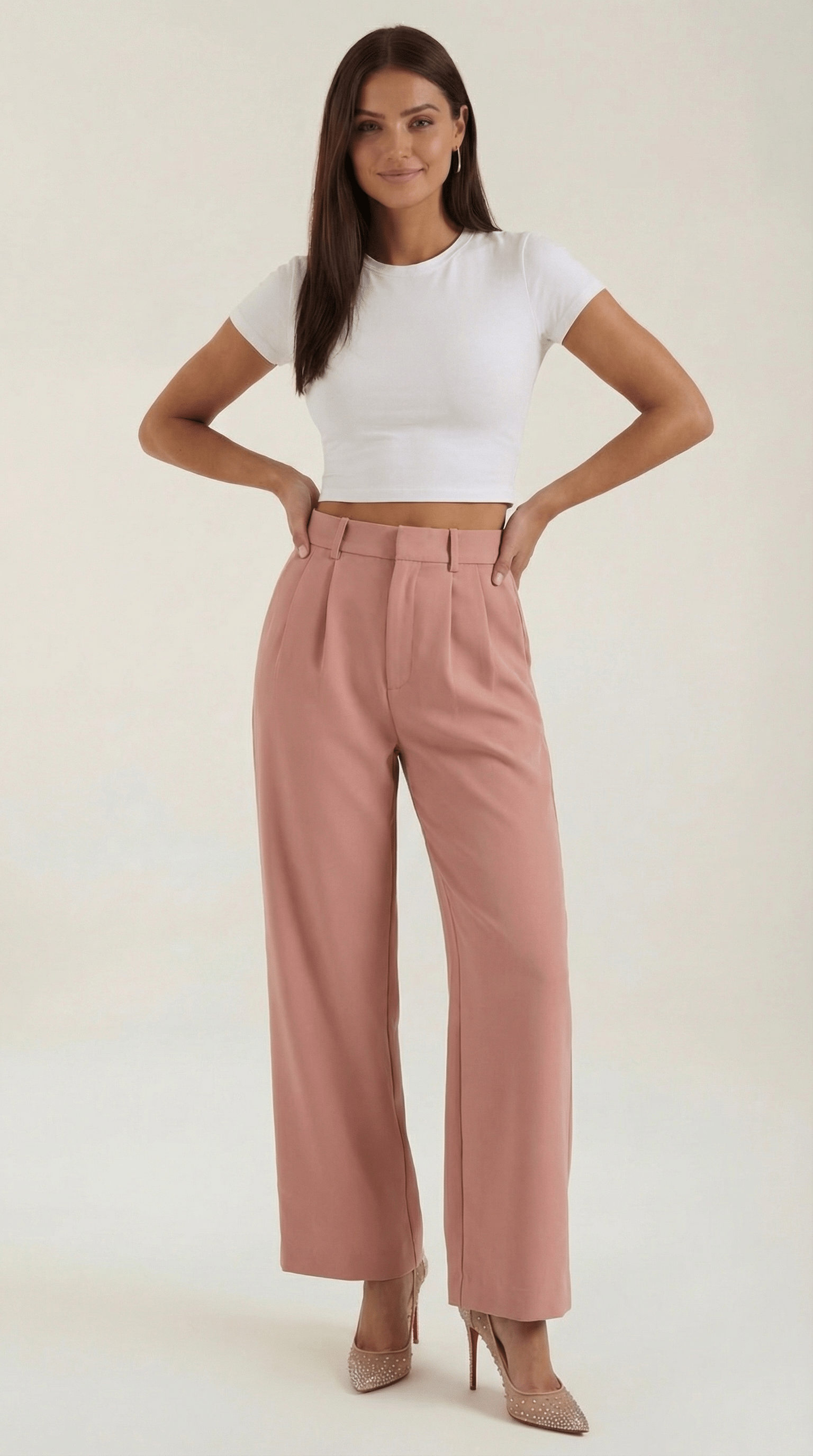 Wide Leg High Waist Trousers-trousers > wide leg trousers-Laventaire-Pink-XS-Laventaire