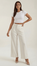 Wide Leg High Waist Trousers-trousers > wide leg trousers-Laventaire-White-XS-Laventaire