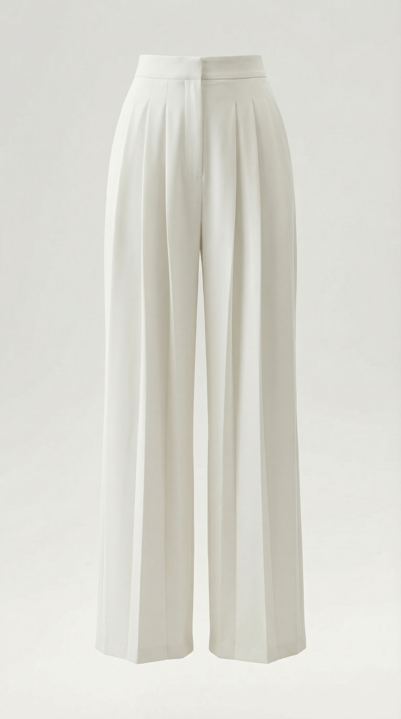 Wide Leg Pleated Pants White-trousers > wide leg trousers-Laventaire-Laventaire