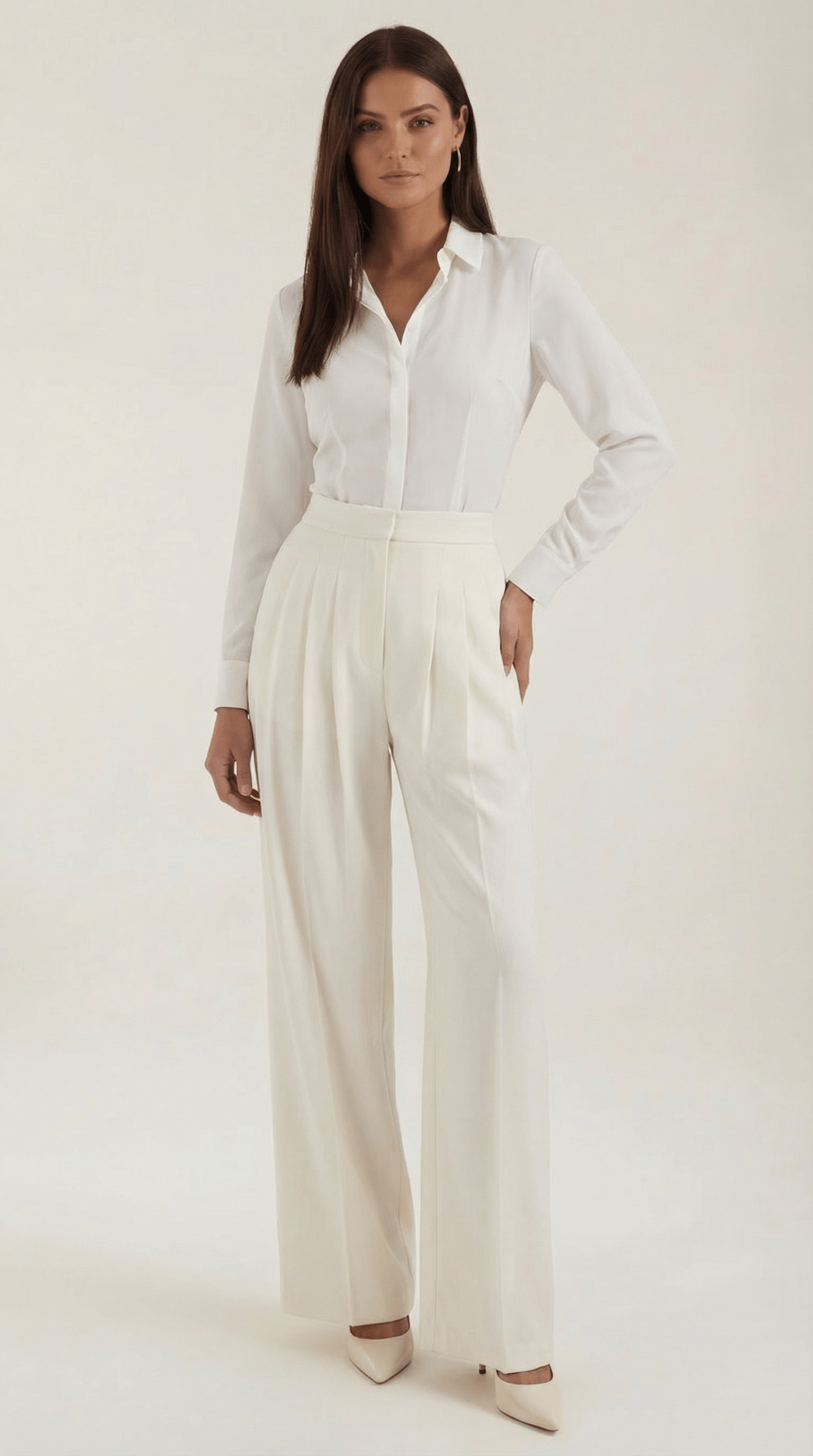 Wide Leg Pleated Pants White-trousers > wide leg trousers-Laventaire-Laventaire