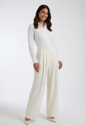 Wide Leg Pleated Pants White-trousers > wide leg trousers-Laventaire-Off White-S-Laventaire