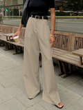 Wide Leg Tailored Pants-pants > wide leg pants > tailored pants-Laventaire-Khaki-XS-Laventaire