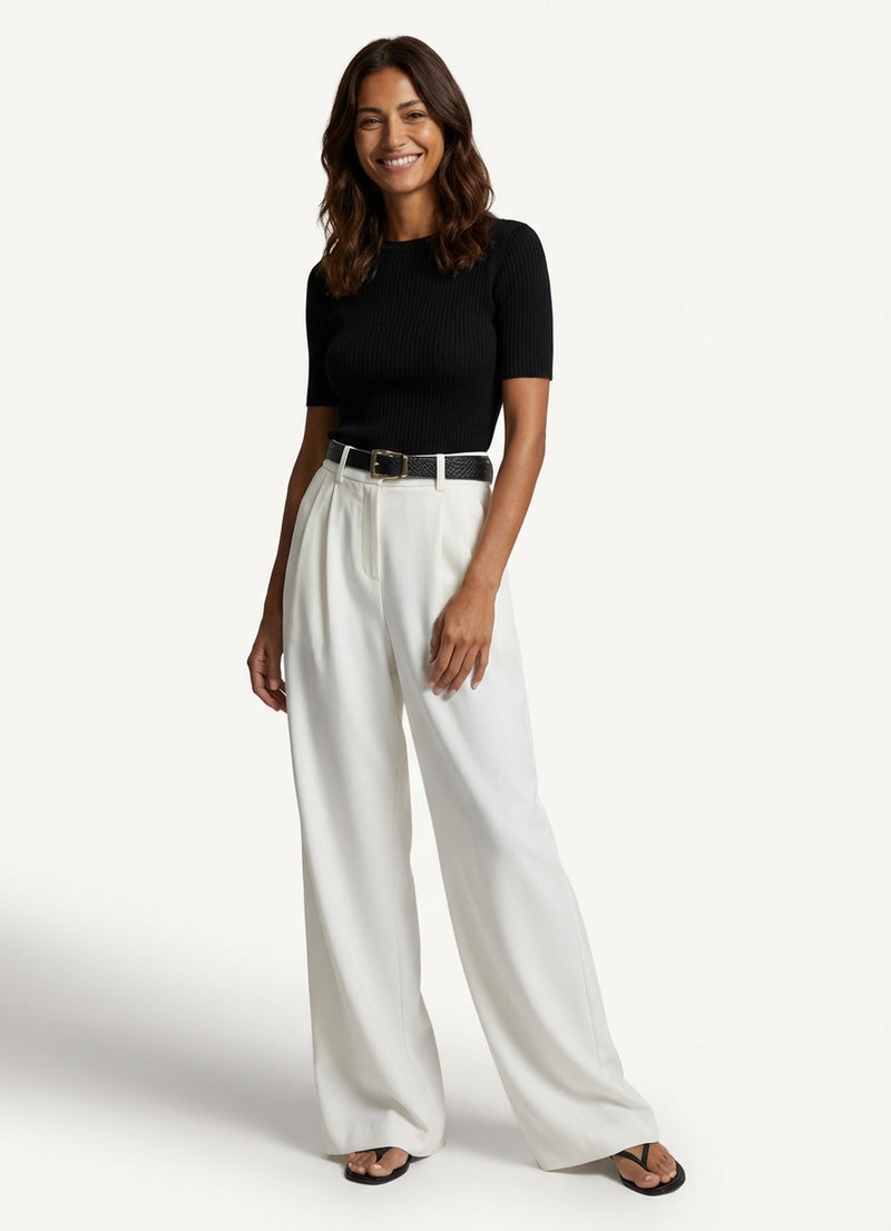 Wide Leg Tailored Pants-pants > wide leg pants > tailored pants-Laventaire-White-XS-Laventaire