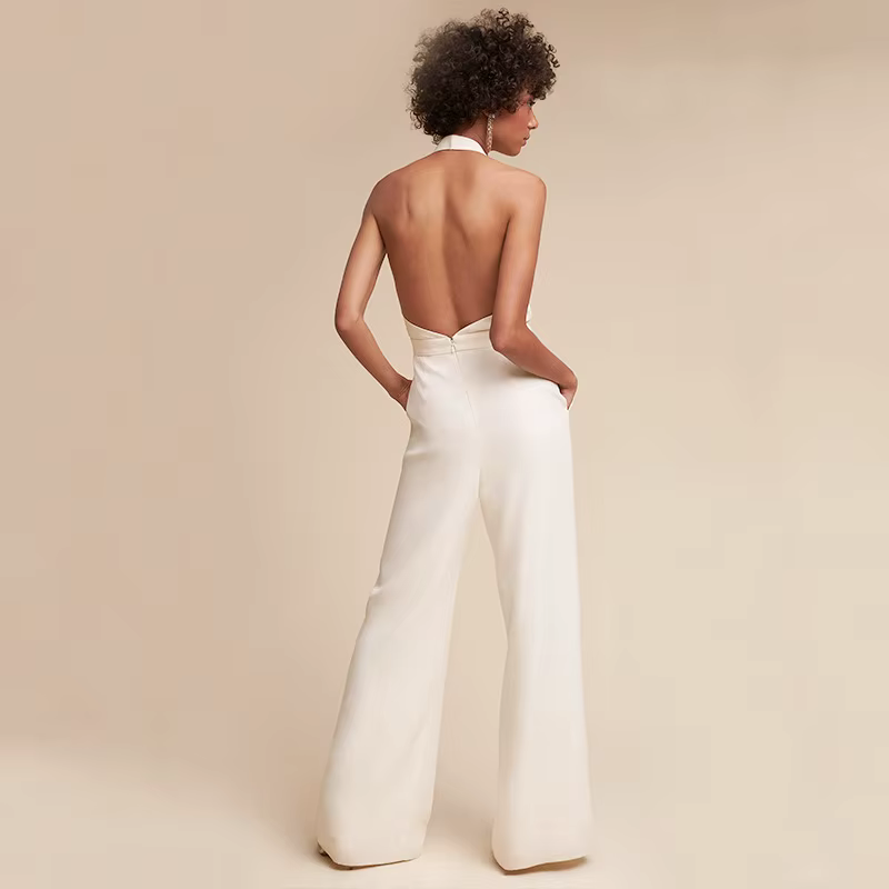 Wide-Leg V-Neck Jumpsuit-jumpsuits > wide leg jumpsuit-Laventaire-Laventaire