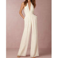 Wide-Leg V-Neck Jumpsuit-jumpsuits > wide leg jumpsuit-Laventaire-Ivory-S-Laventaire