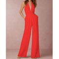 Wide-Leg V-Neck Jumpsuit-jumpsuits > wide leg jumpsuit-Laventaire-Red-S-Laventaire