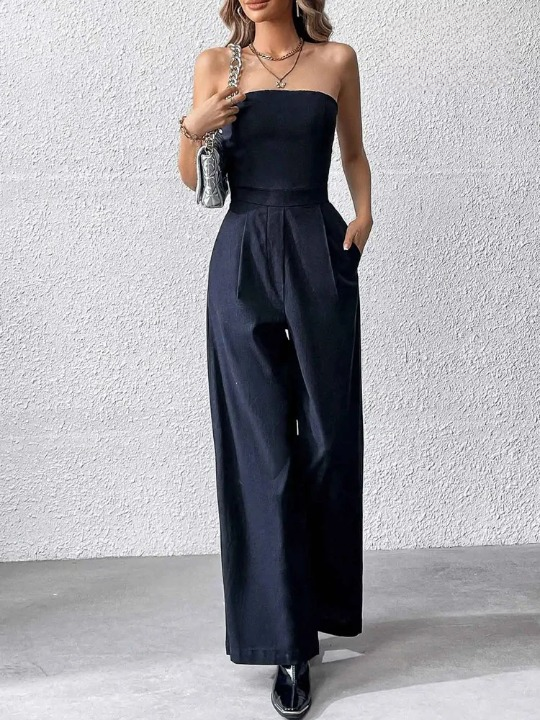 Wide leg Strapless Jumpsuit-jumpsuits > wide leg jumpsuit-Laventaire-Laventaire