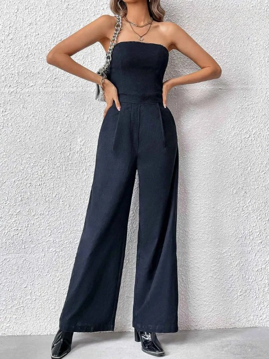 Wide leg Strapless Jumpsuit-jumpsuits > wide leg jumpsuit-Laventaire-Laventaire