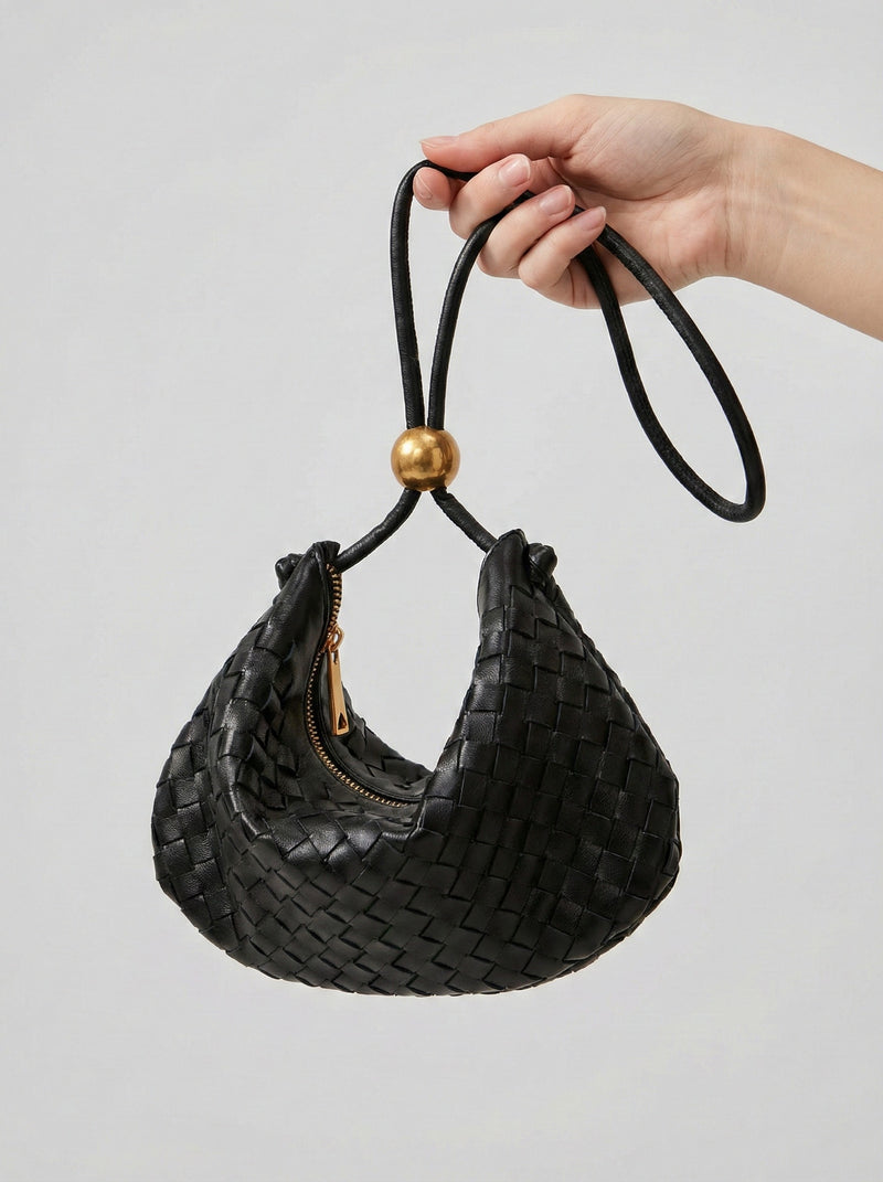 Woven Hobo Handbag Gold Plated-handbags > hobo handbags-Laventaire-Laventaire