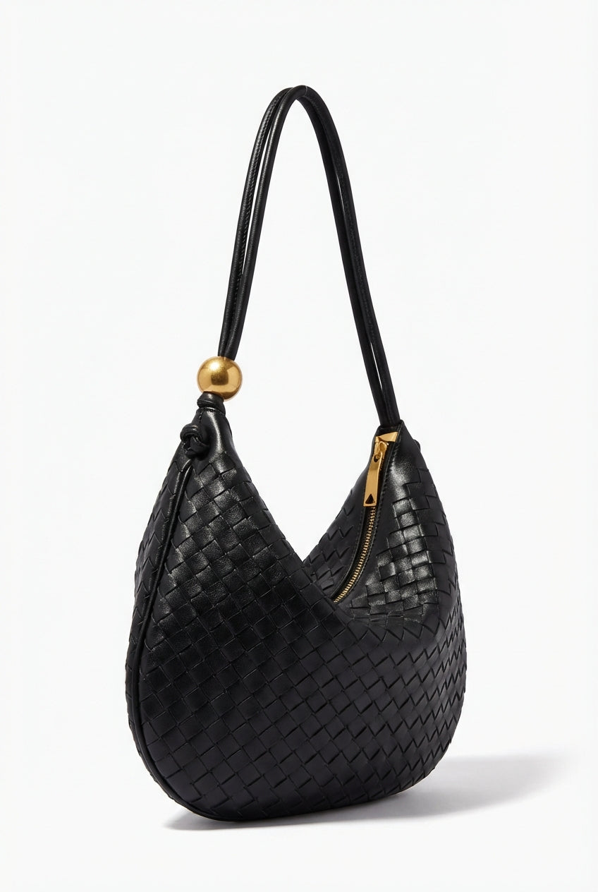 Woven Hobo Handbag Gold Plated-handbags > hobo handbags-Laventaire-Black-One Size-Laventaire