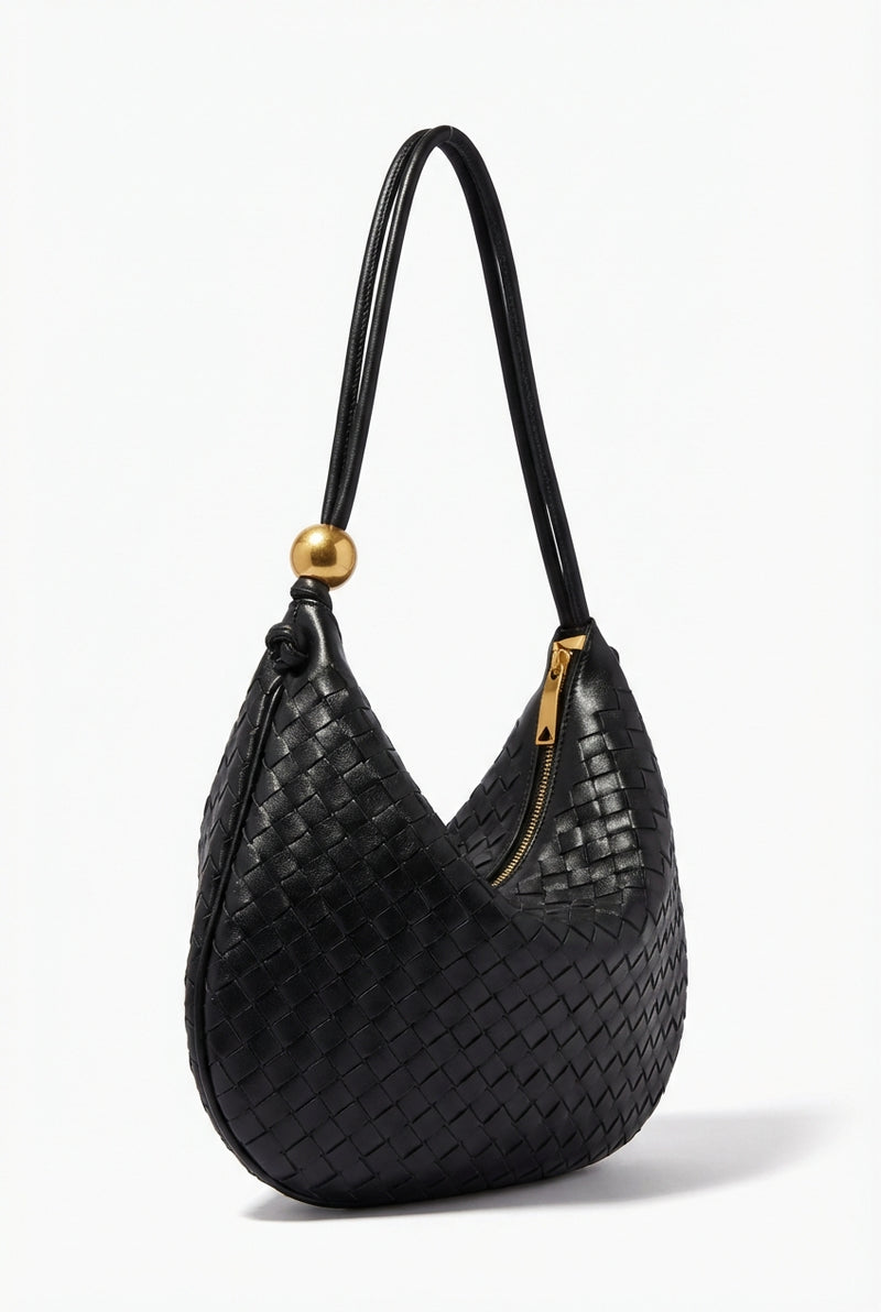Woven Hobo Handbag Gold Plated-handbags > hobo handbags-Laventaire-Black-One Size-Laventaire