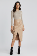 Wrap Midi Skirt with Split-Midi Skirts-Laventaire-Beige-S-Laventaire
