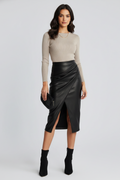 Wrap Midi Skirt with Split-Midi Skirts-Laventaire-Black-S-Laventaire