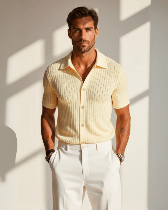 Yellow Short Sleeve Polo Shirt-shirts > polo shirts-Laventaire-Laventaire