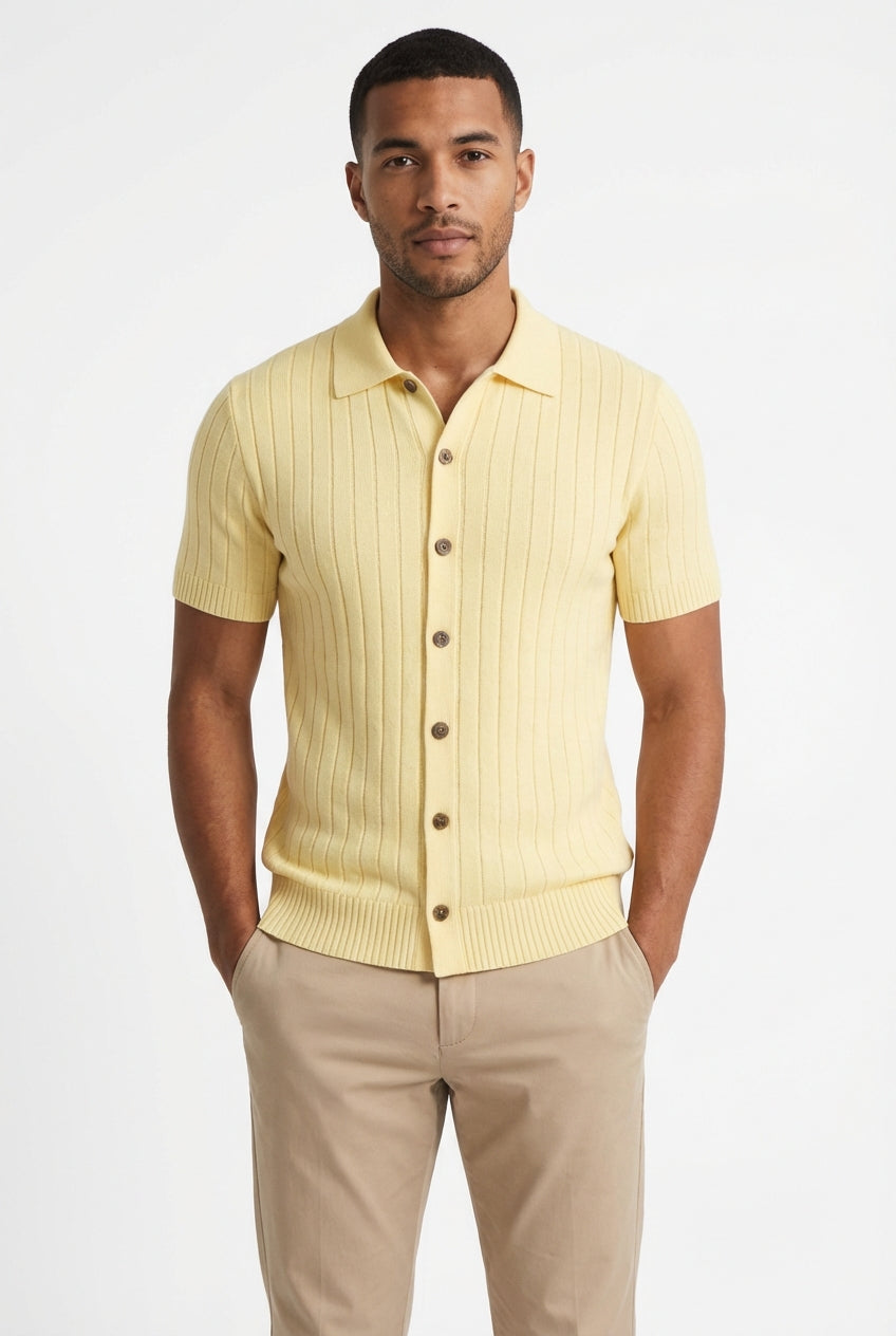Yellow Short Sleeve Polo Shirt-shirts > polo shirts-Laventaire-Laventaire