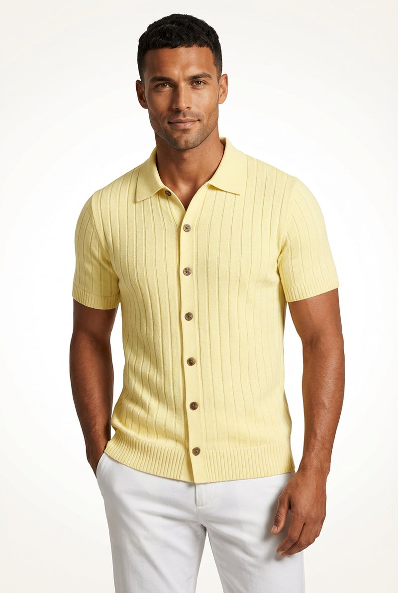 Yellow Short Sleeve Polo Shirt-shirts > polo shirts-Laventaire-Butter Yellow-S-Laventaire