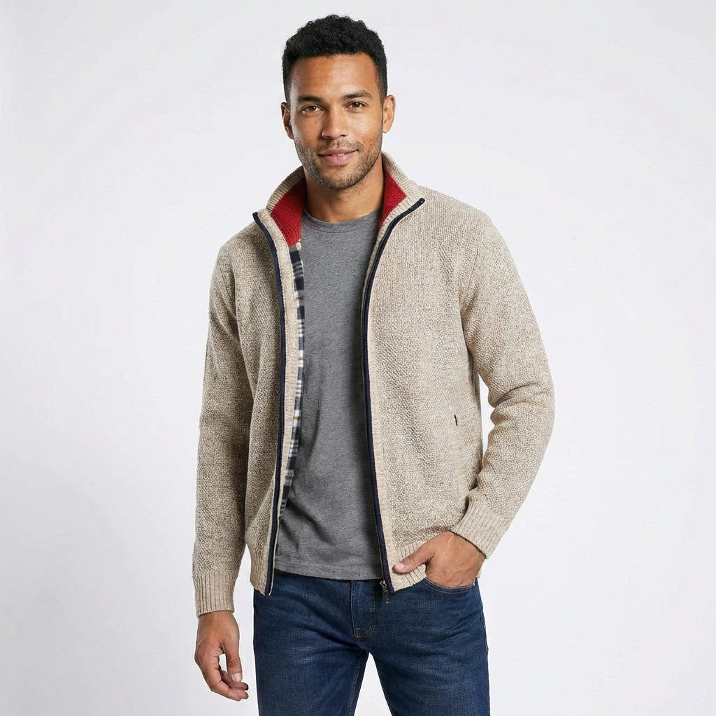 Zip Front Cardigan-cardigans > zip front cardigan-Laventaire-Beige-M-Laventaire