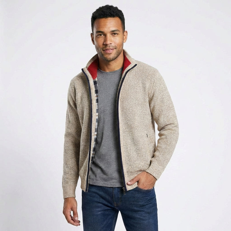 Zip Front Cardigan-cardigans > zip front cardigan-Laventaire-Beige-M-Laventaire