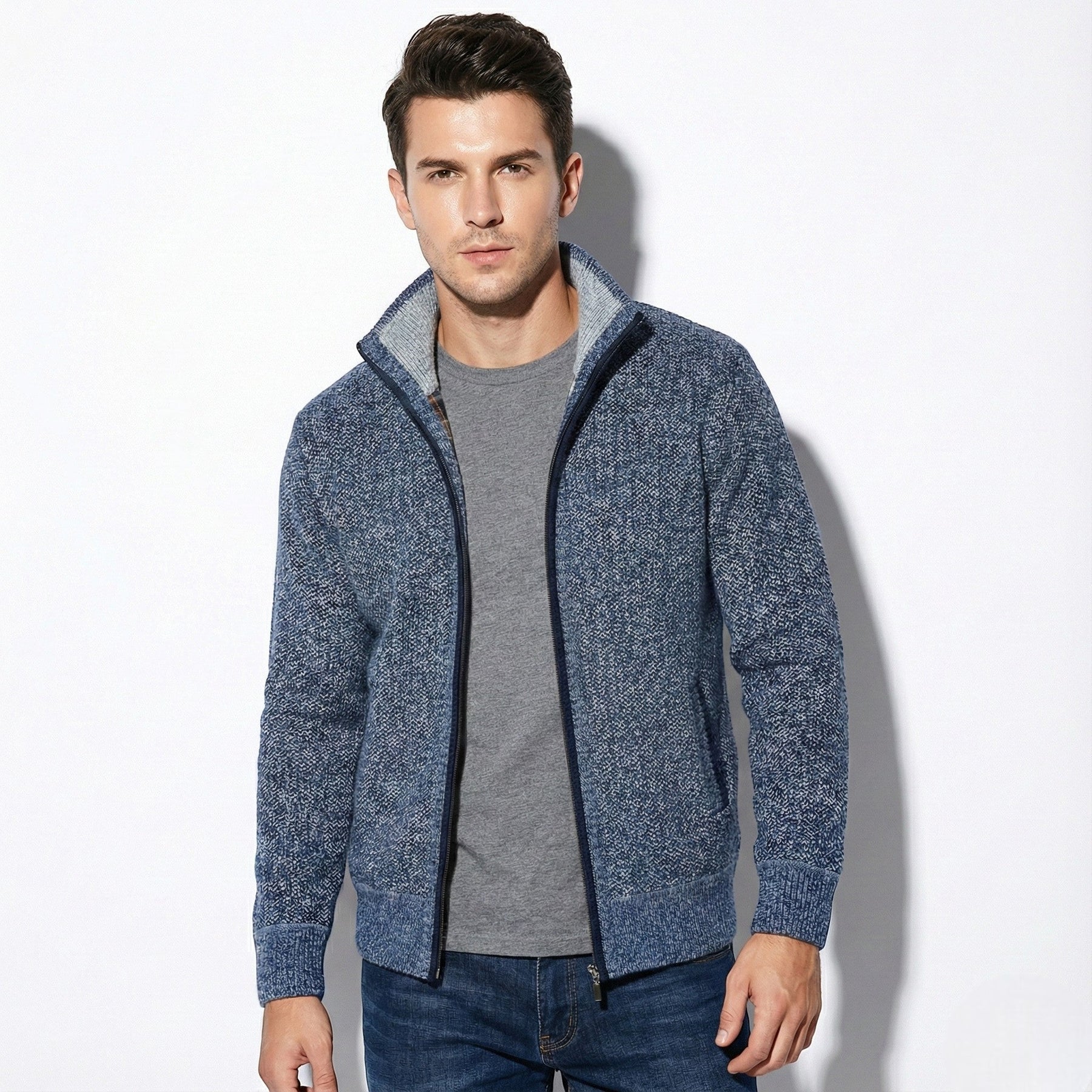 Zip Front Cardigan-cardigans > zip front cardigan-Laventaire-Light Blue-M-Laventaire