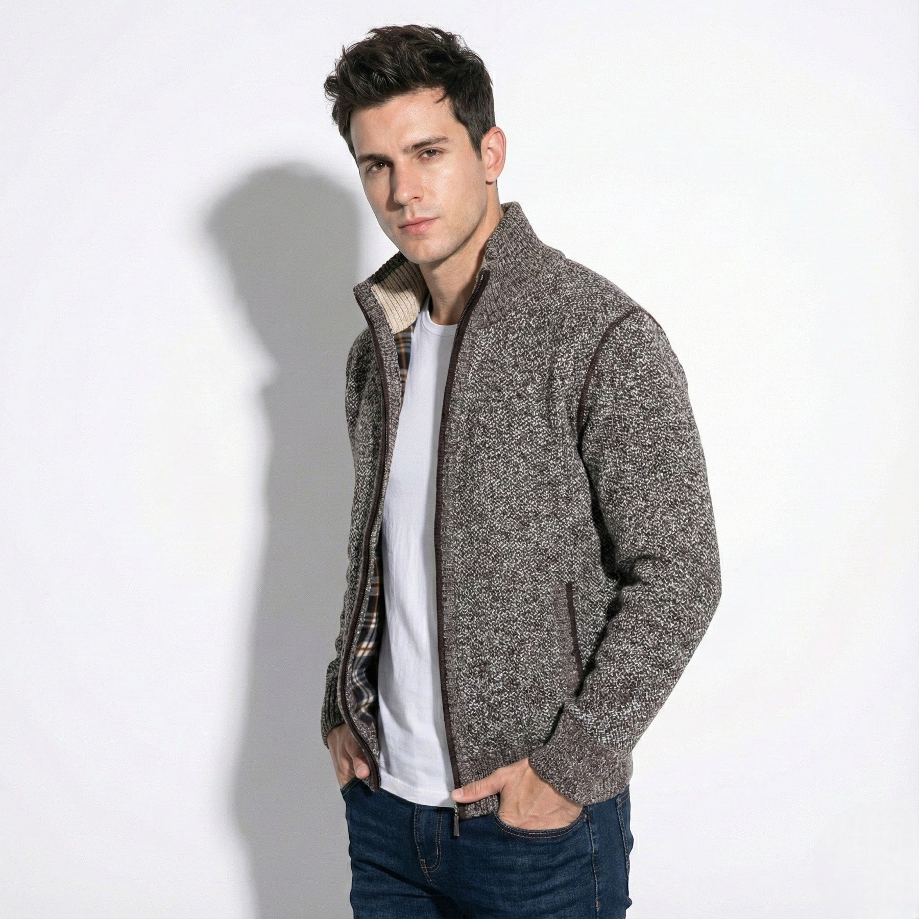 Zip Front Cardigan-cardigans > zip front cardigan-Laventaire-Taupe-M-Laventaire