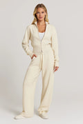 Zip Top Loungewear Set-loungewear > loungewear set-Laventaire-Cream-S-Laventaire