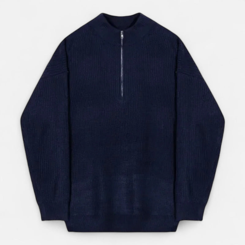 Zipper Semi Turtleneck Sweater-sweaters > turtleneck sweater-Laventaire-Laventaire